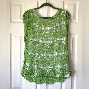 New Crochet Handmade Green Sleeveless Cover up blouse Top  size Large